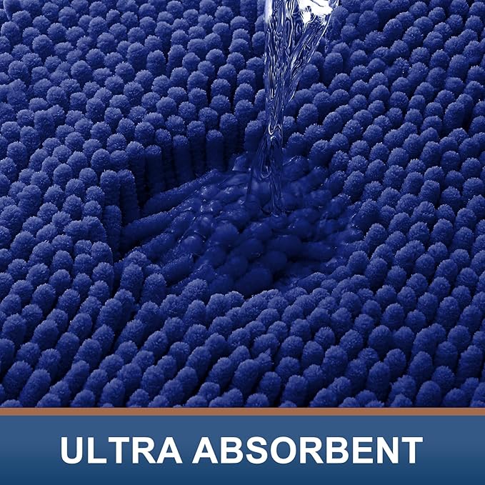 Smiry Luxury Chenille Bathroom Rugs 24x16, Extra Soft and Absorbent Shaggy Bath Mat, Machine Washable, Non-Slip Plush Carpet Runner for Tub, Shower, and Floor, Home Decor Accessories, Royal Blue