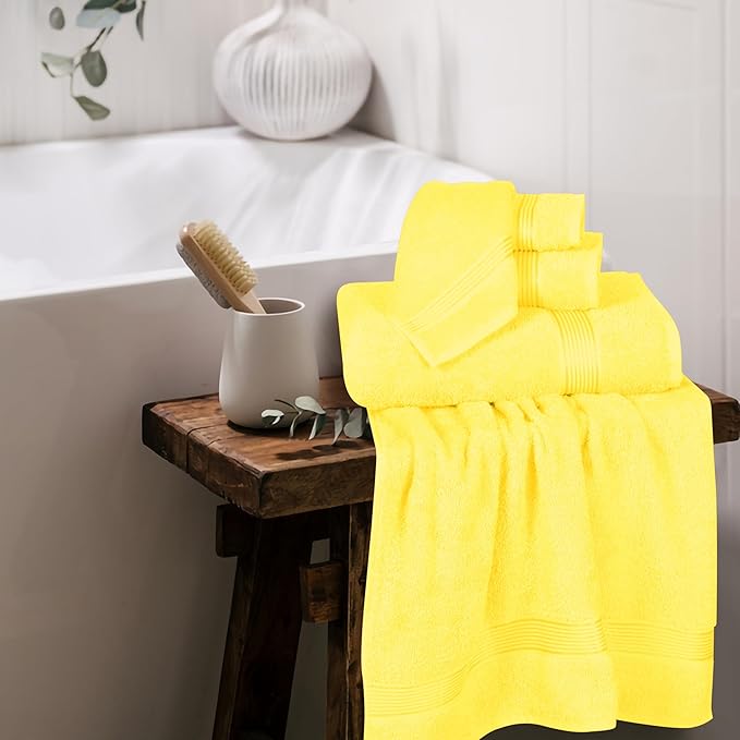 Belizzi Home Ultra Soft 6 Pack Cotton Towel Set, Contains 2 Bath Towels 28x55 inch, 2 Hand Towels 16x24 inch & 2 Wash Coths 12x12 inch, Ideal for Everyday use, Compact & Lightweight - Yellow