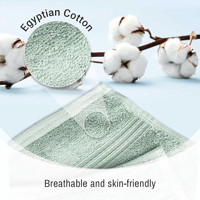 Superior Egyptian Cotton 8-Piece Towel Set, Assorted Towels for Home Bathroom, Guest Bath Decor Essentials, Includes 2 Bath, 4 Hand, 2 Face Towels/Washcloths, Quick Dry, Absorbent, Sage