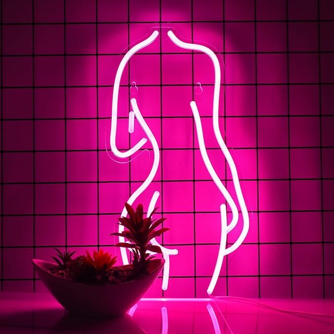 Lady Back Neon Signs LED Night Lights USB Connected Decorative Sign Bedroom Man Cave Room Bar Pub Store Club Garage Home Party Wall Art Decoration (17X8.5inches,Pink)
