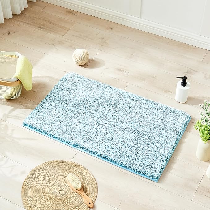 Douceur Blue Bathroom Rugs Non Slip, Luxury Thick Plush Shaggy Bath Mats Washable, Fluffy Absorbent Bath Rugs for Bathroom, Quick Dry Shower Mat Gifts, 32" x 20"