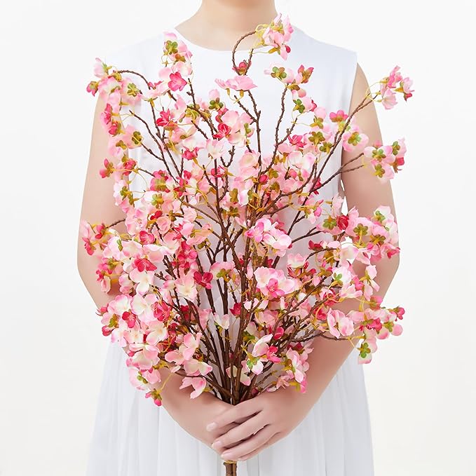 SITUMEIZI Artificial Cherry Blossom Branches Silk 40.58 Inch Faux Cherry Flowers Tall Stems for Home Wedding Bedroom Table Japanese Real Touch Vase Decoration(4Pcs,Deep Pink)