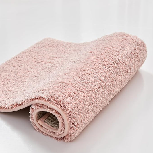 CozeCube Upgraded Shaggy Bath mat for Bathroom Non Slip 36" X 24", Super Soft Quick Dry Bath Rugs, Fluffy Plush Bathroom Rugs Machine Washable, Dusty Pink