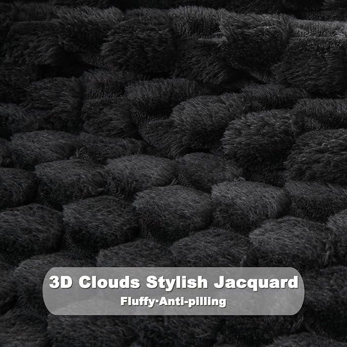 NEWCOSPLAY Super Soft King Blanket Black Premium Silky Flannel Fleece 3D Clouds Stylish Jacquard Lightweight Bed Blanket All Season Use 350GSM (Black, King(90"x110"))