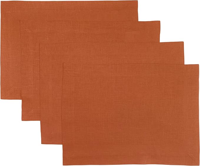 D'Moksha Homes Linen Rust Placemats Set of 4-100% Pure Linen Placemats 14 x 19 Inch for Summer - Handcrafted and Machine Washable