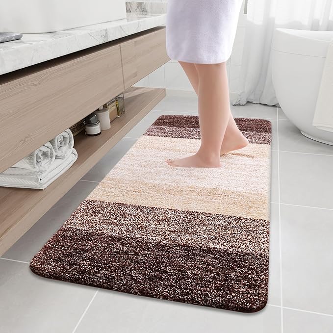 Arotive Microfiber Bathroom Rugs, Shaggy Soft and Absorbent Bath Rug, Non-Slip, Thick Plush Machine Washable Dry Bath Mats for Bathroom, Tub and Shower, 47x24, Brown