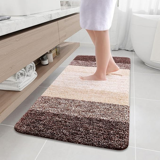 Arotive Microfiber Bathroom Rugs, Shaggy Soft and Absorbent Bath Rug, Non-Slip, Thick Plush Machine Washable Dry Bath Mats for Bathroom, Tub and Shower, 47x24, Brown