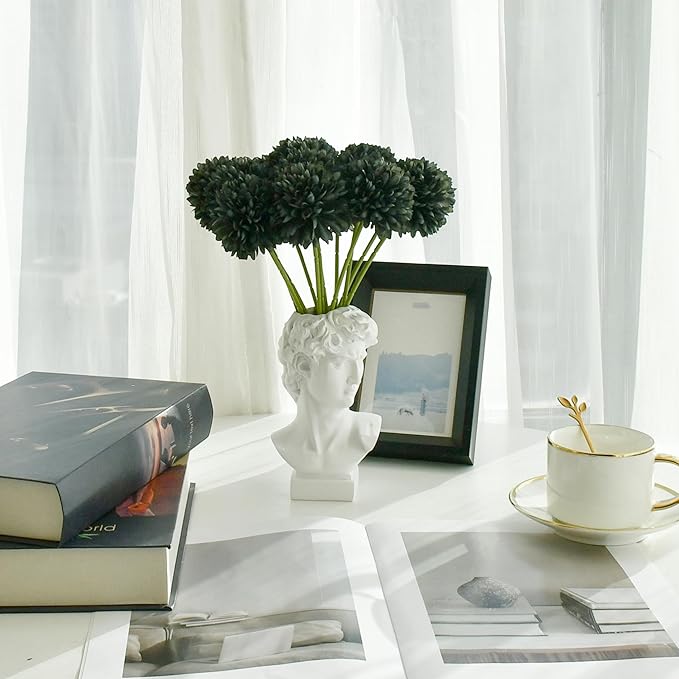 Mandy's Dark Grey Artificial Ball Chrysanthemum 12 Stems Faux Flowers with Bendable Stems for DIY Wedding Centerpiece Fall Decor Home Arrangements