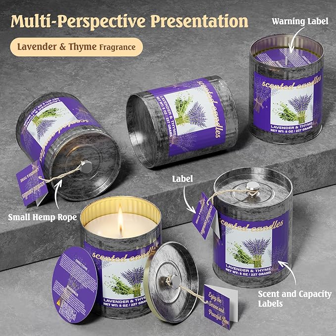 Vintage Scented Candles Gift Set (2 x 8 oz) - Lavender & Thyme Aromatherapy Candle, Natural Soy Wax Candle, (2 x40) Hours Burn, 8% Fragrance Oil, Holiday Gifts for Home Decor, Relaxation & Christmas