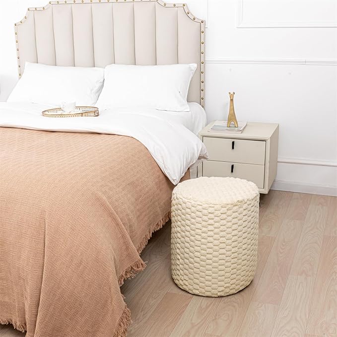 Modern Round Ottoman Multifunctional Foot Rest Floor Pouf Ottoman Footrest Stool Pouf Foot Stool for Living Room Bedroom Cream