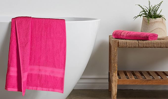 BOUTIQUO Premium Cotton 4 Pack Bath Towel Set - 100% Pure Cotton - 4 Bath Towels 27x54 - Ideal for Everyday use - Ultra Soft & Highly Absorbent - Hot Pink