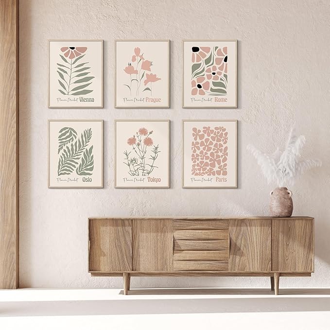 Habseligkeit Retro Flower Wall Art Prints, Vintage Boho Wall Decors for Women's Room Aesthtic, Abstract Posters for Girls Bedroom Decor Aesthetic Unframed, 8X10in, Set of 7