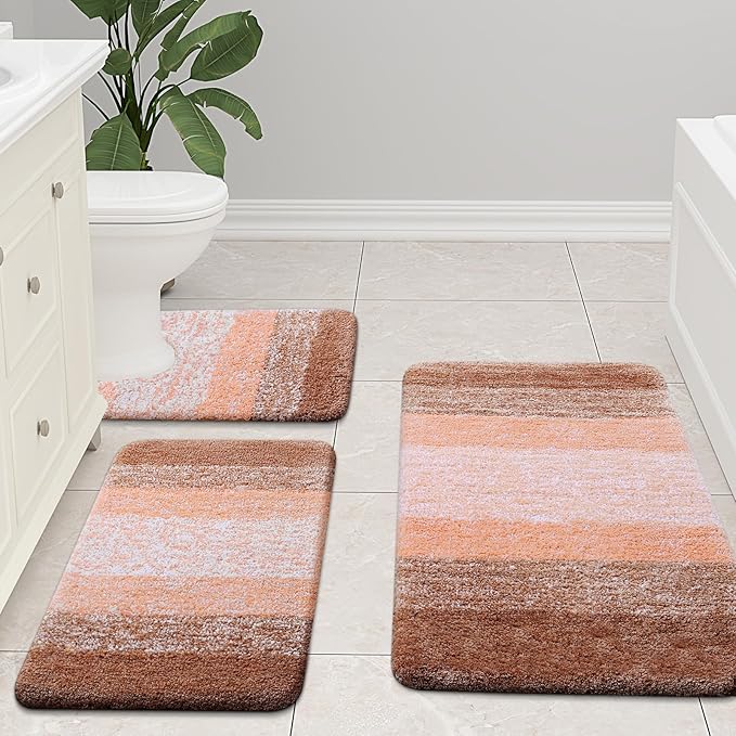 Arotive Microfiber Bathroom Rugs, Shaggy Soft and Absorbent Bath Rug, Non-Slip, Thick Plush Machine Washable Dry Bath Mats for Bathroom, Tub and Shower, 44x24, Orange