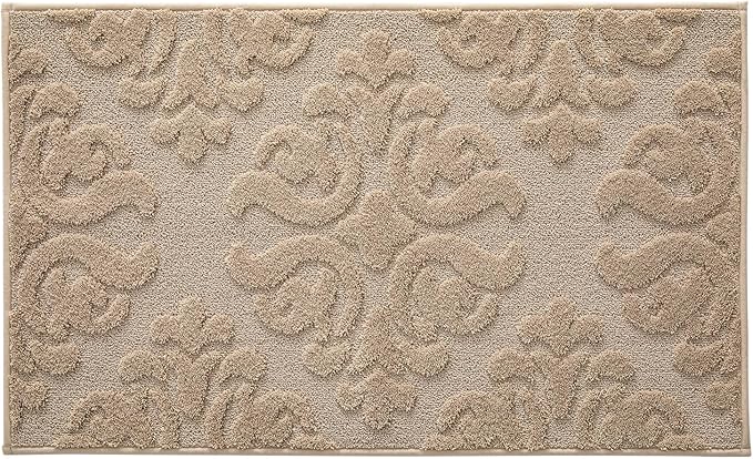 DEXI Bathroom Rug 24x43, Non Slip Washable Bath Mat for Shower Floor, Absorbent Soft Bathmat with Rubber Backing, Plush Fluffy Microfiber Floral Retro Carpet, Beige
