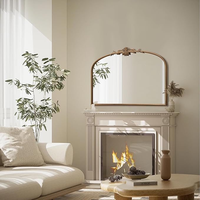 Vintage Baroque Gold Mirror: 32"x24" Arched Antique Wall Mounted Mirror - Traditional Ornate Metal Frame - Home Decor for Entryway/Fireplace/Living Room/Hallway/Bathroom