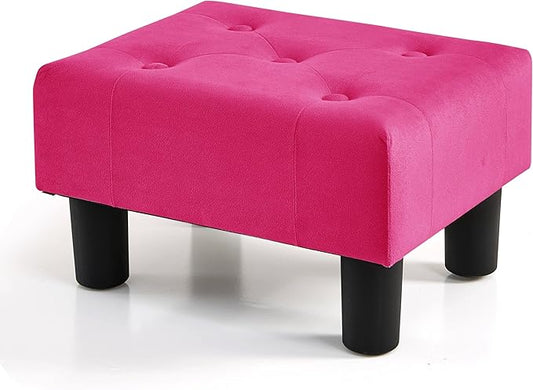 BRIAN & DANY Small Foot Stool, Velvet Foot Stools with Legs, Stable Small Footstool for Living Room, Rose Red
