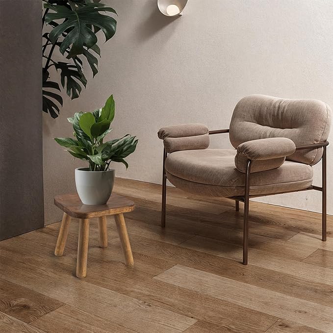 Solid Wood Step Stool, Milking Stool, Plant Stand, Round Foot Stool, Step Stool for Adults，Removable Portable Stool, Shoe Change Stool, Retro Colors(9.4 inches)