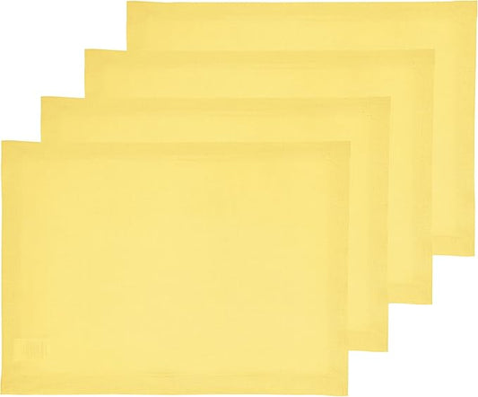 Solino Home Linen Placemats Set of 4 - Sunshine Yellow Placemats 14 x 19 Inch - 100% Pure Linen Table Place Mats for Summer - Fete