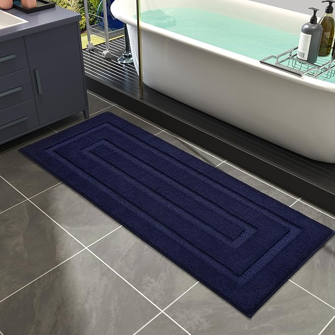 HOMORE Bathroom Runner Rug 24x60 Inch, Thick Soft and Absorbent Microfiber Bath Runner Rug, TPR Backing Non Slip Bath Mat, Washable Plush Bath Rug for Bathroom Floor Shower Tub Sink, Navy Blue