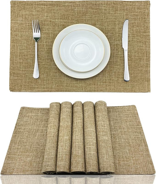 Weabetfu Cloth Placemats Set of 6 Heat Resistant Dining Table Placemmats Cotton Linen Machine Washable Kitchen Table Mats Wrinkle Free Thick Fabric Place Mats,Easy to Clean,13" x 19"