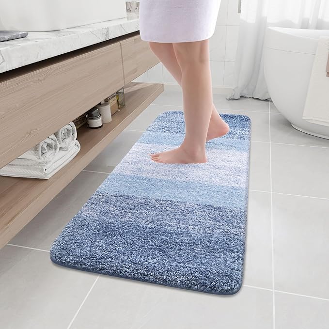 Arotive Microfiber Bathroom Rugs, Shaggy Soft and Absorbent Bath Rug, Non-Slip, Thick Plush Machine Washable Dry Bath Mats for Bathroom, Tub and Shower, 47x17, Light Blue