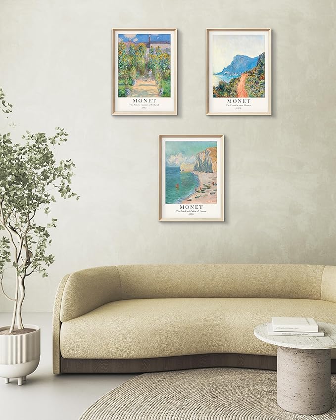 HesenDot Framed Claude Monet Wall Art 3 Piece,12x16in High Framed Design Canvas Prints Wall Decor,Vintage Impressionism Landscape Artwork Poster Home Decoration for Living Room Bedroom Gallery Office