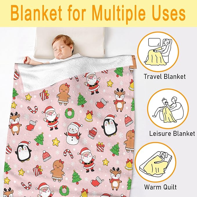 Christmas Blanket for Couch, Sofa, Bed, Living Rooms - Holiday Decor Gift for Girls Boys, 40"x50" Kids/Throw Size