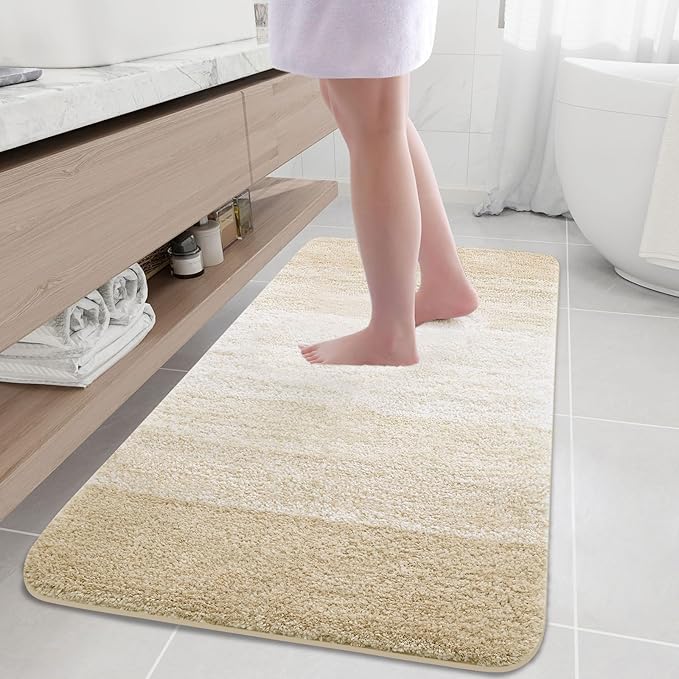 Arotive Microfiber Bathroom Rugs, Shaggy Soft and Absorbent Bath Rug, Non-Slip, Thick Plush Machine Washable Dry Bath Mats for Bathroom, Tub and Shower, 54x24, Light Beige
