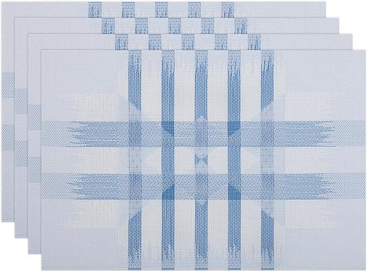 Winknowl Placemats Set of 4, Heat Resistant Stain Resistant Woven Vinyl Insulation Place mats, Durable Washable Elegant Table Mats for Kitchen Dining Table Decor (Geometric Blue)