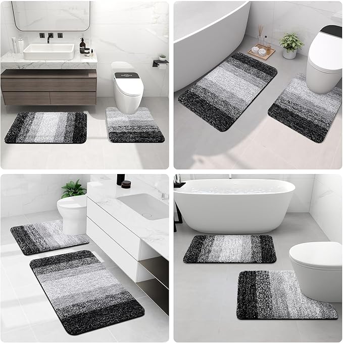 Arotive Microfiber Bathroom Rugs, Shaggy Soft and Absorbent Bath Rug, Non-Slip, Thick Plush Machine Washable Dry Bath Mats for Bathroom, Tub and Shower, 70x24, Black