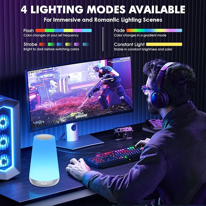 Night Light for Kids Baby, 2500mAh13 RGB Colors & 5 Brightness, Portable Rechargeable LED Bedside Lamp for Baby Nursery, Night Lights for Bedroom Living Room Bathroom Hallways, Silver