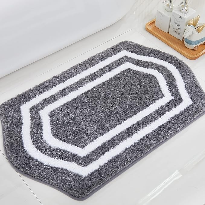 COSY HOMEER Extra Thick Bath Linen Sets Rugs - Anti-Slip Bath Mats Soft Plush 100% Strong Polyester Living Room Bathroom Water Absorbent(Grey,20x32 - Inches)