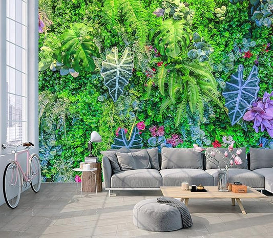 Green Tropical Plant Background Wall for Living Room Decor (Not Peel and Stick)