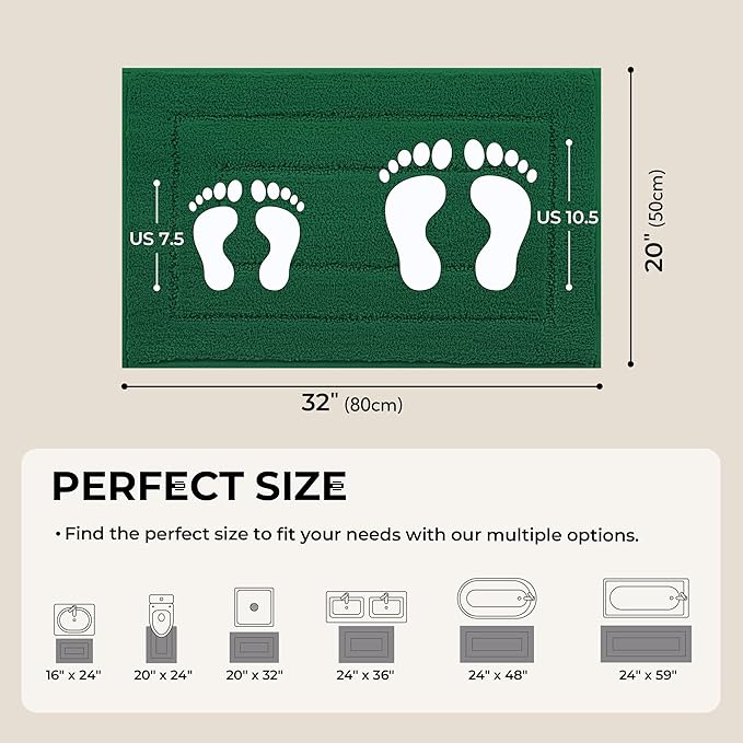 GRANNY SAYS Green Bathroom Rugs Non Slip, 20" x 32", Bath Rugs for Bathroom, Small Bath Rug Washable，Absorbent Bath Mats for Floor, Microfiber Bath Mat for Tub, Absorbent Shower Rugs