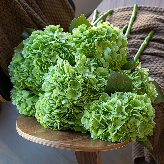 4Pcs Green 22 inch Lifelike Artificial Hydrangea, Large Real Touch Flowers Artificial Flowers Dry Flowers Outdoor Wedding Christmas Office Family Party Living Room Table Decoration