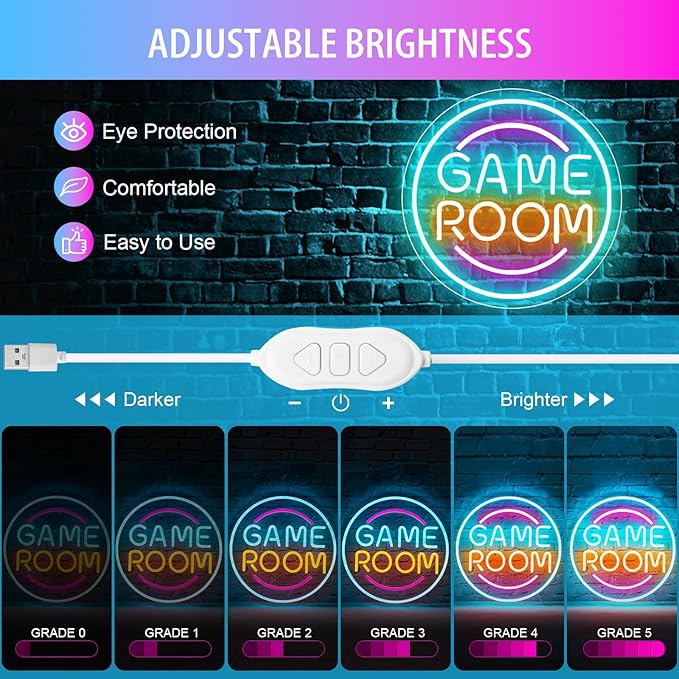 Gamer Neon Sign for Gamer Room Decor, Dimmable Gamer Room Neon Signs for Wall Decor, USB Powered Bright LED Neon Gaming Signs for Boys Room, Gamer Gifts for Teenage Boys, Kids(13.3”x13.3”)