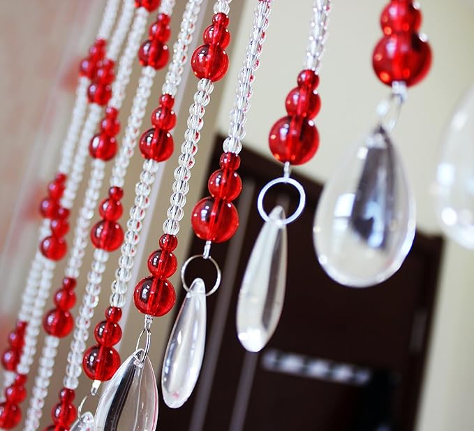 Hanging Glass Door Beads Beaded Curtains Valance Self-Adhesive for Doorways Crystals Stran Arched Windows, Clear Crystal Room Bead Partition Curtain Door Frame Beads for Doorways Closets 7