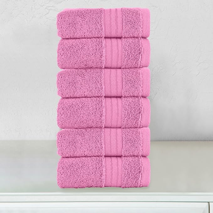 Elegant Comfort Premium Turkish Cotton 6 Pack Washcloths Set - 13 x 13 inch, Luxurious Hotel Spa Quality 100% Turkish Cotton 6PC Washcloth Set - Highly Absorbent - Soft Bathroom Towels, Light Pink