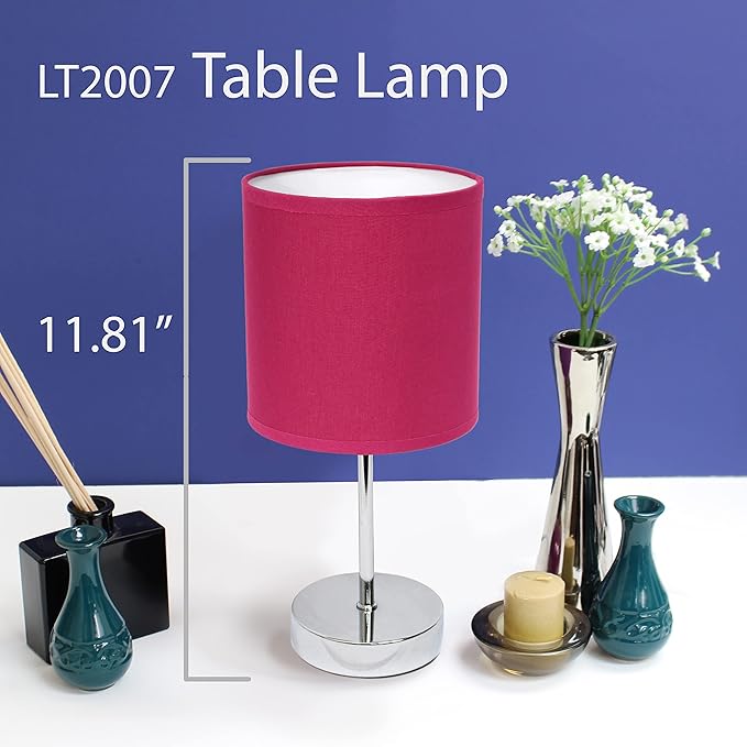 Simple Designs LT2007-HPK-LB Basic Chrome Mini Table Lamp for Living Room, Nightstand, Desk, Countertop, Hot Pink, with Feit LED Bulb Included