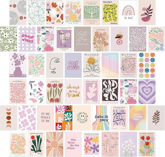 LA MAISON COZY Wall Collage Kit, Teen Posters Art Print, 50PCS 4x6'' Vintage Wall Decor Gift for Teen Girls' Dorm Room