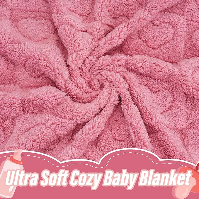 Plush Soft with Heart Checkered Baby Blanket,Fleece Infant Toddler Blankets for Girls Boys,Warm Lightweight Breathable Newborn Receiving Blankets for Crib Stroller 32"×37" (deep Pink, Heart)