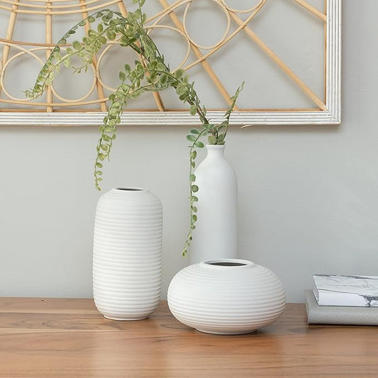 Crutello Ceramic Vase Set - Set of 3 Small White Vases - Perfect for Living Room, Kitchen, Bookshelf, or Entryway Decor