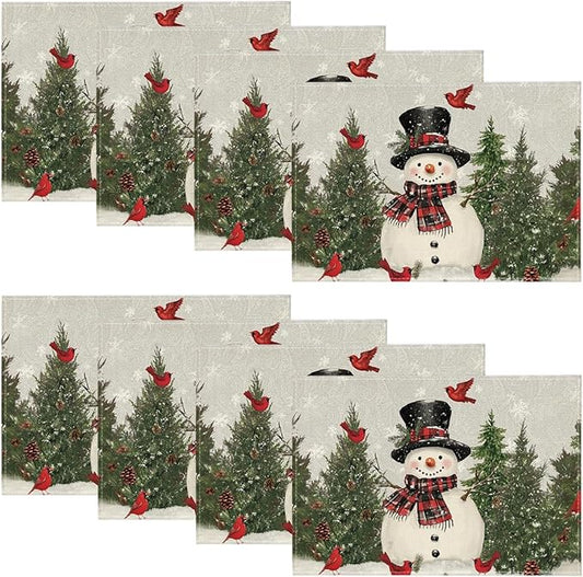 Artoid Mode Snowman Birds Trees Christmas Placemats Set of 8, 12x18 Inch Seasonal Grey Winter Holiday Table Mats for Party Kitchen Dining Decoration