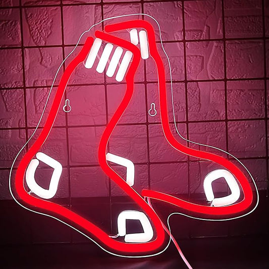 Baseball Neon Sign for Wall Decor Boston Baseball Team Logo Neon Light Sports LED Light Sign for Boys Room,Club,Man Cave,Bar,Party,Birthday Christmas Gifts for Men,Boys,Teens,Size 12*11.7in(FMXD163)
