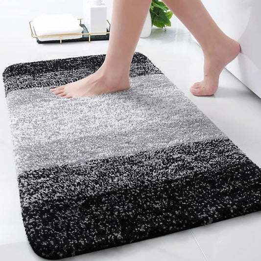 Arotive Microfiber Bathroom Rugs, Shaggy Soft and Absorbent Bath Rug, Non-Slip, Thick Plush Machine Washable Dry Bath Mats for Bathroom, Tub and Shower, 34x21, Black