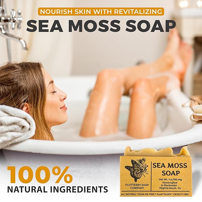Handmade All Natural Organic Sea Moss Soap | 7oz LARGE Bar | Palm Oil Free | Plant Based | Cruelty Free | Amazing Results!