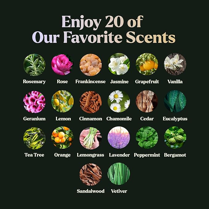 Essential Oils Set - Top 20 Gift Set Oils for Diffusers, Humidifiers, Aromatherapy, Candle Making Scents, Cars & Home Products - Peppermint, Tea Tree, Lavender, Eucalyptus, Lemongrass (10mL)