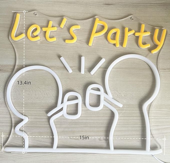 Let's Party Neon Sign - Dimmable neon LED sign with 5V Charger, Original Design for Creating a Happy Atmosphere, Can be used for Birthday Wedding Bars Drink Good Vibes Neon Sign