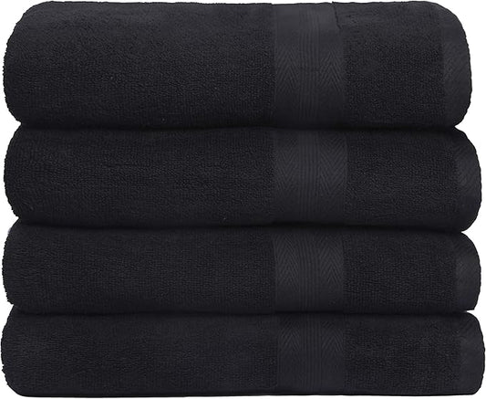 BOUTIQUO Premium Cotton 4 Pack Bath Towel Set - 100% Pure Cotton - 4 Bath Towels 27x54 - Ideal for Everyday use - Ultra Soft & Highly Absorbent - Black