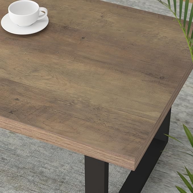 IBF Farmhouse Coffee Table, Modern Simple Wood Coffee Tables for Living Room, Industrial Minimalist Rectangle Center Table, Wood and Metal Tea Coffee Table for Home Office Bedroom, Rustic Oak, 39 in